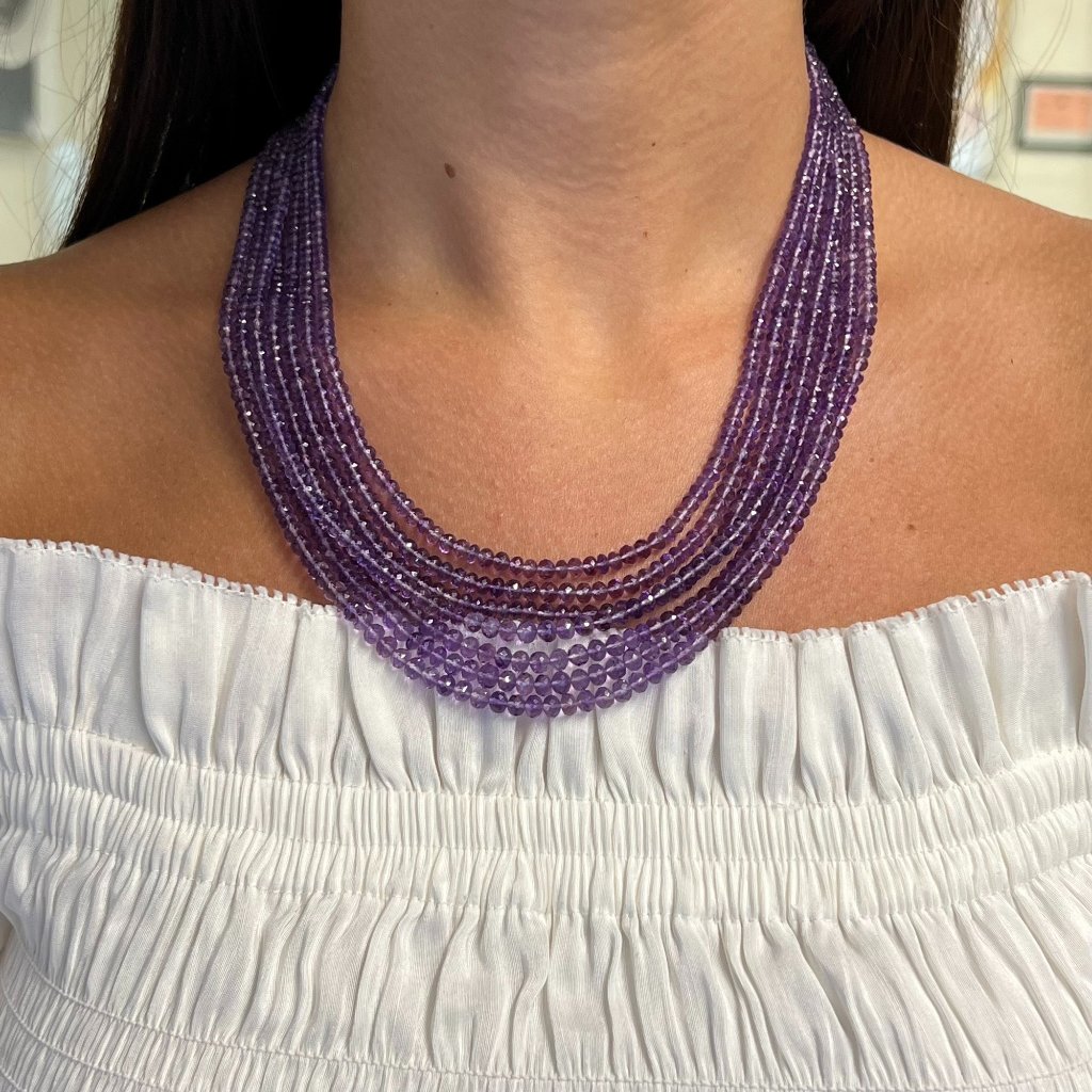 Purple Amethyst Beaded 7 Strand Handmade Necklace